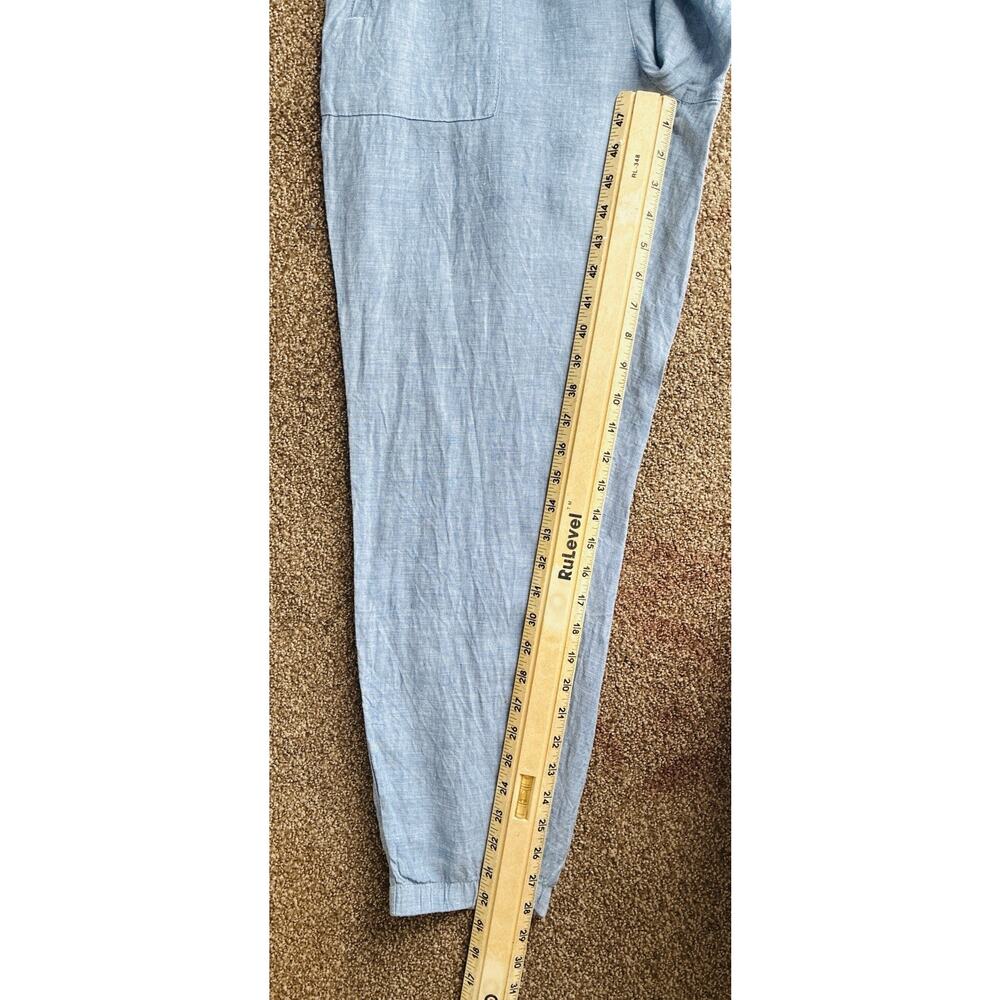 Athleta Sz 14 Linen Chambray Elas Wst Drawstring Wide Leg Jogger Pkts Athleisure - Picture 7 of 8